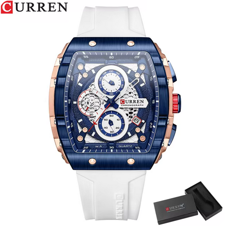 Reloj de pulsera de cuarzo cuadrado para hombre, cronógrafo luminoso, resistente al agua, con fecha