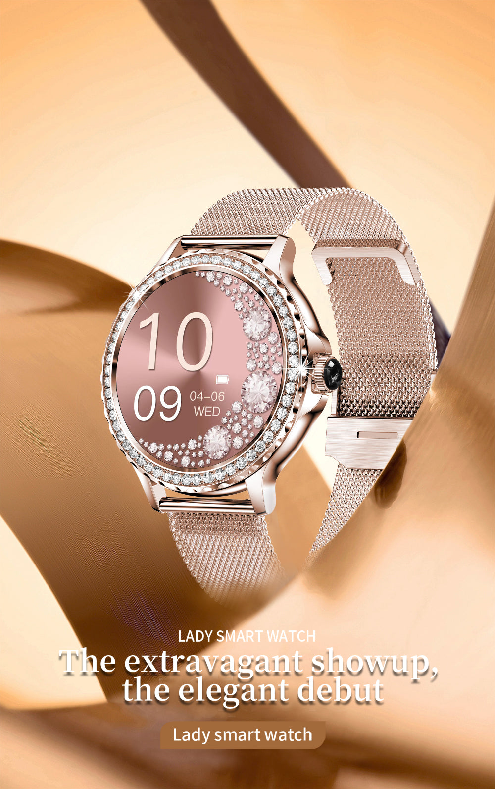 Reloj inteligente Rosegold para mujer, pulsera con llamadas, Bluetooth, Modo deportivo, Fitness, diales DIY para IOS y Android, NX19