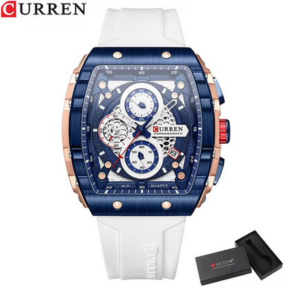 Reloj de pulsera de cuarzo cuadrado para hombre, cronógrafo luminoso, resistente al agua, con fecha