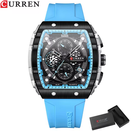 Reloj de pulsera de cuarzo cuadrado para hombre, cronógrafo luminoso, resistente al agua, con fecha